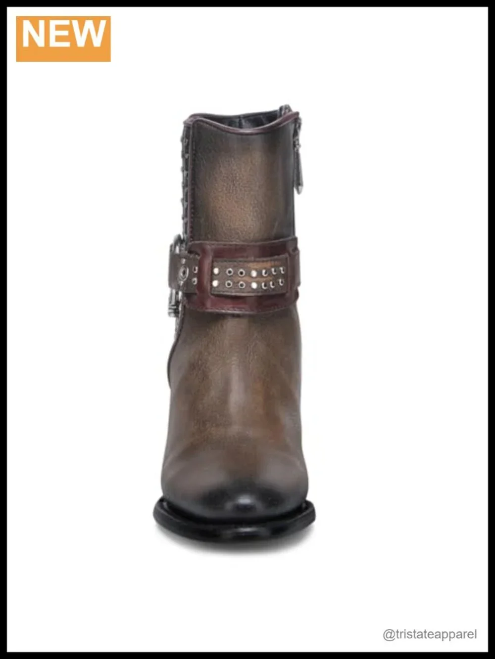 Cuadra Women's Leather Biker Booties with Studs Pointed Toe Cuban Heel